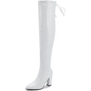 Women A-white Leather Pointed Toe Zipper Over The Knee Thigh High Long Boots